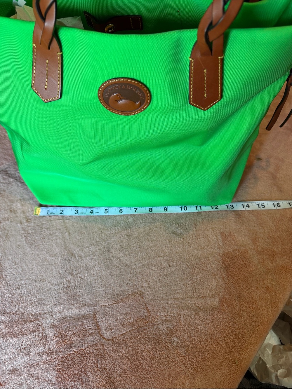 Dooney & Bourke Green Tote with Brown Leather Handles - Picture 6 of 9